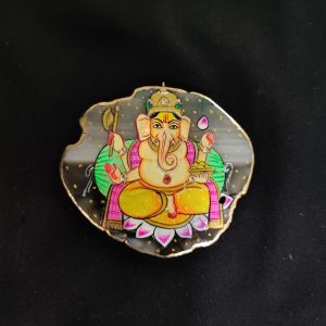 Onyx Pendant features Lord Ganesha painting on Onyx Stones detailed with Gold foil borders
