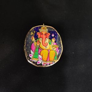 Onyx Pendant features Lord Ganesha painting on Onyx Stones detailed with Gold foil borders