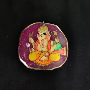 Onyx Pendant features Lord Ganesha painting on Onyx Stones detailed with Gold foil borders