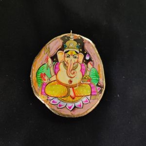 Onyx Pendant features Lord Ganesha painting on Onyx Stones detailed with Gold foil borders