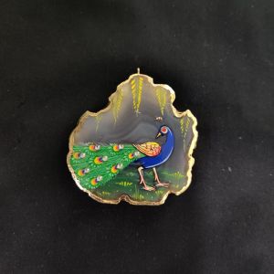 Onyx Pendant features a Peacock painting on Onyx Stones detailed with Gold foil borders
