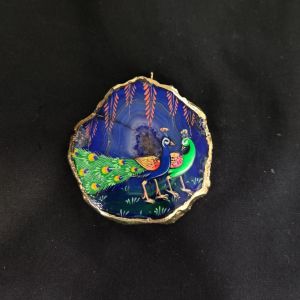 Onyx Pendant features a Peacock painting on Onyx Stones detailed with Gold foil borders
