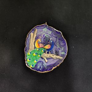 Onyx Pendant features a Peacock painting on Onyx Stones detailed with Gold foil borders
