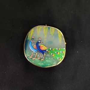 Onyx Pendant features a Peacock painting on Onyx Stones detailed with Gold foil borders
