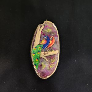 Onyx Pendant features a Peacock painting on Onyx Stones detailed with Gold foil borders
