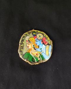 Onyx Pendant features a RadhaKrishna painting on Onyx Stones detailed with Gold foil borders