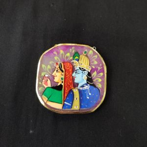 Onyx Pendant features a RadhaKrishna painting on Onyx Stones detailed with Gold foil borders