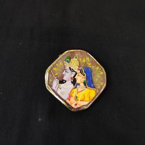Onyx Pendant features a RadhaKrishna painting on Onyx Stones detailed with Gold foil borders
