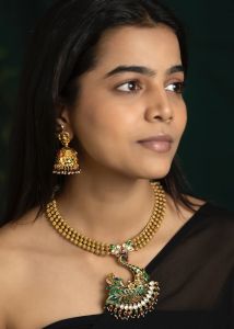 Navrabeads High Quality Matt Finish Peacock Necklace Set for Women | Elegant Traditional Peacock Design with Matching Earrings | Premium Ethnic Jewelry for Festive, Wedding & Temple Wear