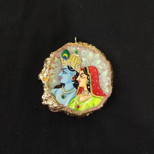 Onyx Pendant features a RadhaKrishna painting on Onyx Stones detailed with Gold foil borders