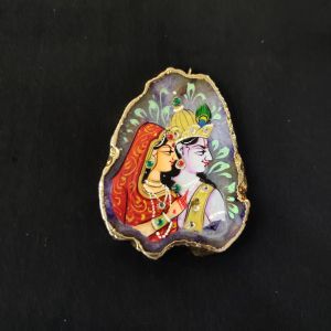 Onyx Pendant features a RadhaKrishna painting on Onyx Stones detailed with Gold foil borders