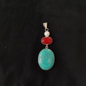 1 Piece Gemstone Pendant Silver Finish | Turquoise Centre Pendant 1 to 2.5 Inch | For Necklace Making