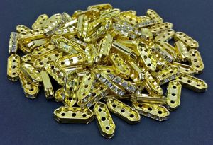 Rhinestone 3 holes Bar 18mm - Gold