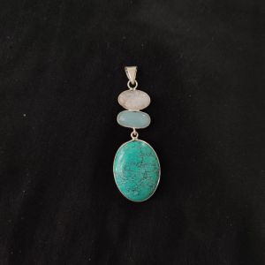 1 Piece Gemstone Pendant Silver Finish | Turquoise Centre Pendant 1 to 2.5 Inch | For Necklace Making