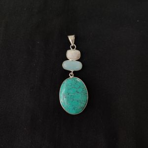 1 Piece Gemstone Pendant Silver Finish | Turquoise Centre Pendant 1 to 2.5 Inch | For Necklace Making