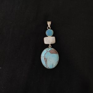 1 Piece Gemstone Pendant Silver Finish | Turquoise Centre Pendant 1 to 2.5 Inch | For Necklace Making