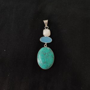 1 Piece Gemstone Pendant Silver Finish | Turquoise Centre Pendant 1 to 2.5 Inch | For Necklace Making
