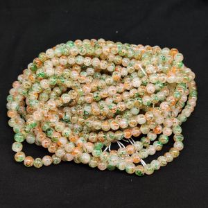 Printed Glass Beads, 8mm, Round, Green Mukti, 30"(100 Beads Approx)