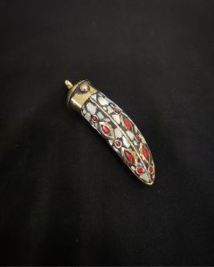 Tibetan Horn Shaped Pendant, Grey With Gold Designs