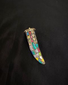 Tibetan Horn Shaped Pendant, MultiColour With Gold Designs