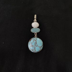 1 Piece Gemstone Pendant Silver Finish | Turquoise Centre Pendant 1 to 2.5 Inch | For Necklace Making