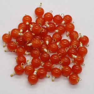 8mm Glass Beads Loreals, Gold Finish, Orange, Pack Of 50 Pieces
