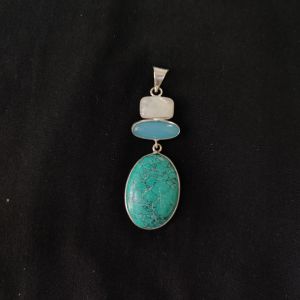 1 Piece Gemstone Pendant Silver Finish | Turquoise Centre Pendant 1 to 2.5 Inch | For Necklace Making