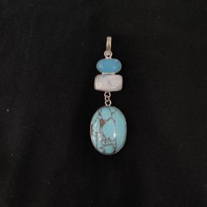 1 Piece Gemstone Pendant Silver Finish | Turquoise Centre Pendant 1 to 2.5 Inch | For Necklace Making