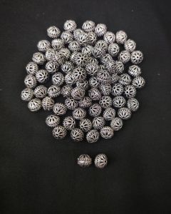Silver Replica Hollow Beads, Made of brass, German silver, Round (Flower),9X7MM, Pack of 25gms