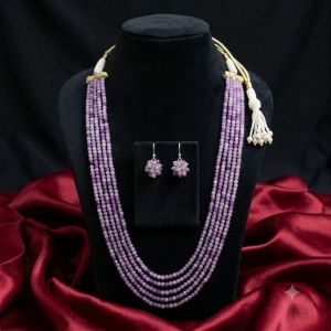 5 Layer PURPLE (Double Shade) Agate Necklace Matching Hook Earrings, 20 Inch Elegant Ethnic Jewellery Set for Weddings, Parties & Festive Wear