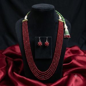 5 Layer PINKISH MAROON PINK Agate Necklace Matching Hook Earrings, 20 Inch Elegant Ethnic Jewellery Set for Weddings, Parties & Festive Wear