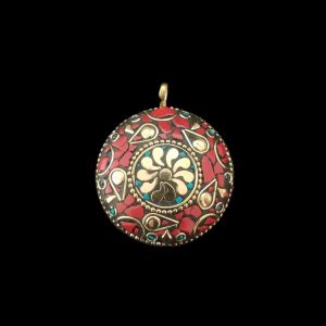 Tibetan Round Shaped Pendant, Red Colour