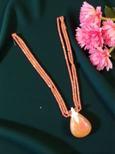 Lace Agate Pendant with CZ Beads Necklace, Orange