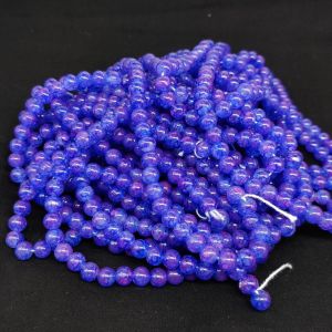 Printed Glass Beads, 8mm, Round, Dark Purple, 30"(100 Beads Approx)