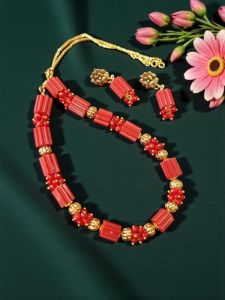 Taiwan Coral Necklace with Agate Beads and Coral Replica