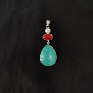 1 Piece Gemstone Pendant Silver Finish | Turquoise Centre Pendant 1 to 2.5 Inch | For Necklace Making