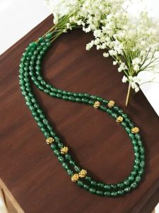 Quartz and Metal Bead Necklace,Green 