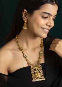 Navrabeads High Quality Matt Finish Lakshmi Necklace Set for Women | Traditional Lakshmi Design with Matching Earrings | Premium Ethnic Jewelry for Festive, Wedding & Temple Wear