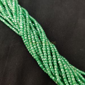 Navrabeads Green Cubic Zirconia Beads String 2x3mm – Premium CZ Faceted Crystal Spacer Beads, 14 Inch Strand, 135 Beads for Jewelry Making, Bracelet & Necklace Design
