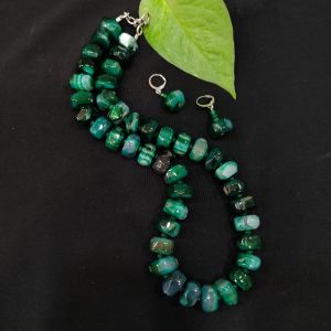 Onyx Necklace (Heavy) With Earrings, Dark Green