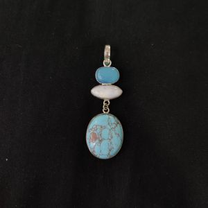 1 Piece Gemstone Pendant Silver Finish | Turquoise Centre Pendant 1 to 2.5 Inch | For Necklace Making