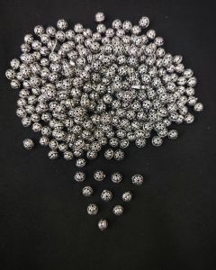 Silver Replica Hollow Beads, Made of brass, German silve, Round (Flower), 5X4MM, Pack of 25gms