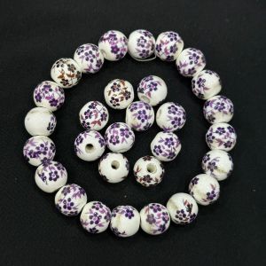 Porcelain Beads, 12mm, Round, violet , Pack of 10 pieces