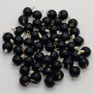 8mm Glass Beads Loreals, Gold Finish, Black, Pack Of 50 Pieces