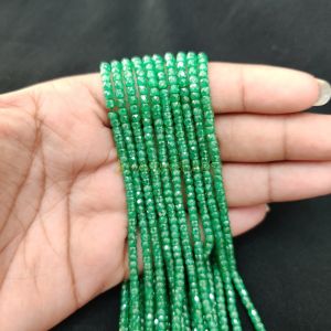 Navrabeads Green Cubic Zirconia Beads String 2x3mm – Premium CZ Faceted Crystal Spacer Beads, 14 Inch Strand, 135 Beads for Jewelry Making, Bracelet & Necklace Design