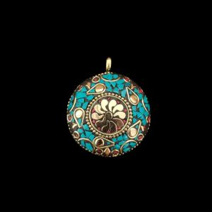 Tibetan Round Shaped Pendant, Turquoise Blue Colour
