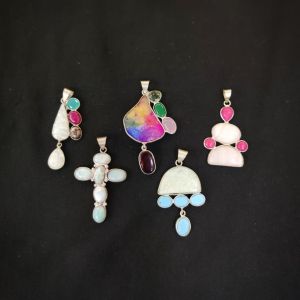 Gemstone Pendant, Assorted, Pack Of 5 Pcs
