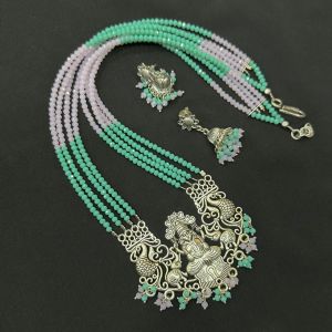 Lakshmi Pendent (4 Layer ) Necklace Sea green And Pink.