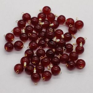 8mm Glass Beads Loreals, Gold Finish, Maroon, Pack Of 50 Pieces