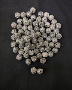 Silver Replica Hollow Beads, Made of brass, German silve, Round(Dotted),10X9MM, Pack of 25gms